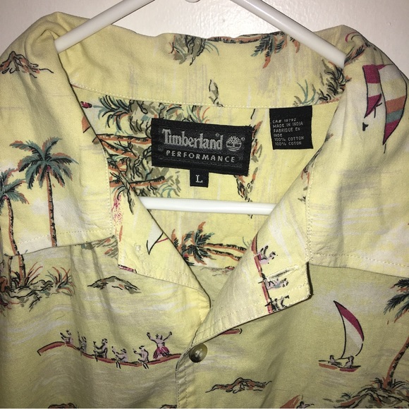 Timberland Performance Hawaiian Shirt Men's Size L Button Down Tropical Cotton - Picture 4 of 7